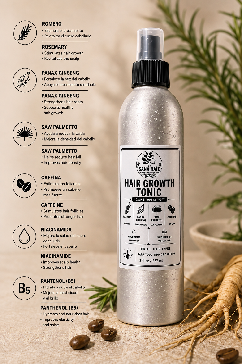 Sana Raíz™ Raíz Fuerte | Tónico Fortalecedor Anticaída / Hair Strengthening Tonic