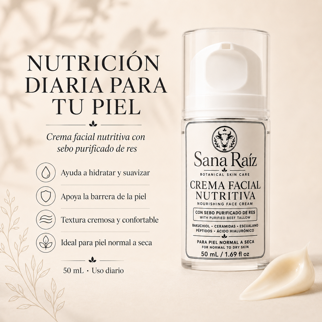 Premium Tallow Face Cream – Péptidos + Ceramidas+Bakuchiol Envío incluido