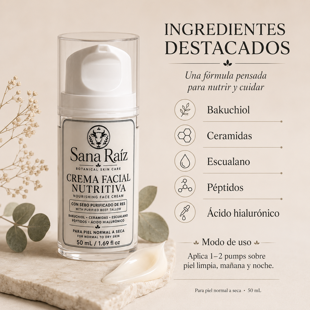 Premium Tallow Face Cream – Péptidos + Ceramidas+Bakuchiol Envío incluido