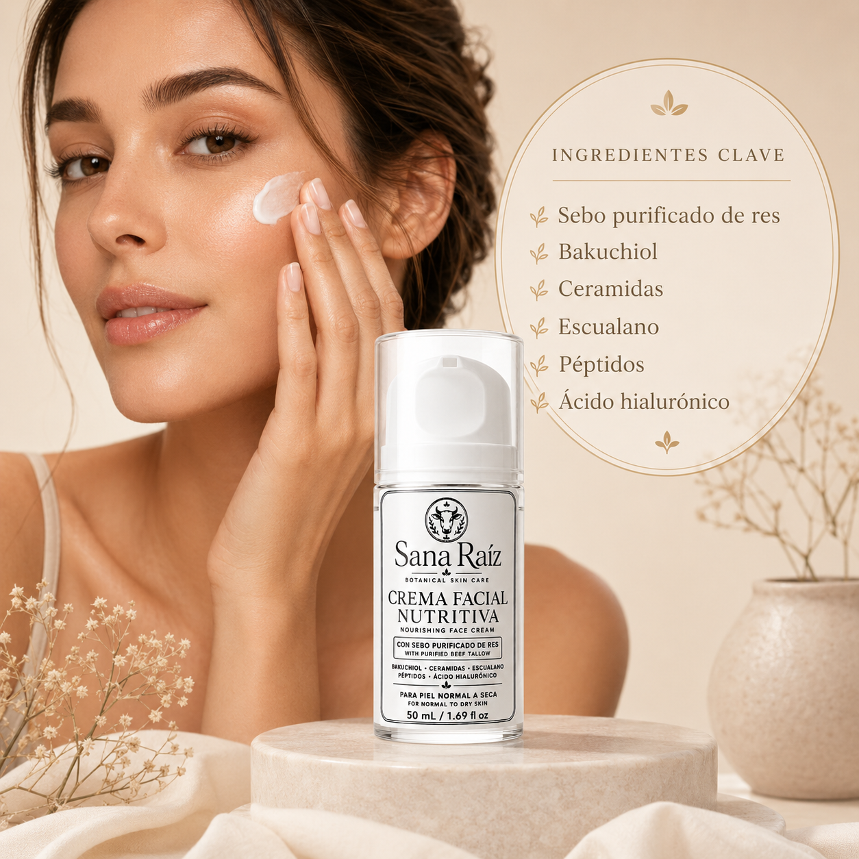 Premium Tallow Face Cream – Péptidos + Ceramidas+Bakuchiol Envío incluido